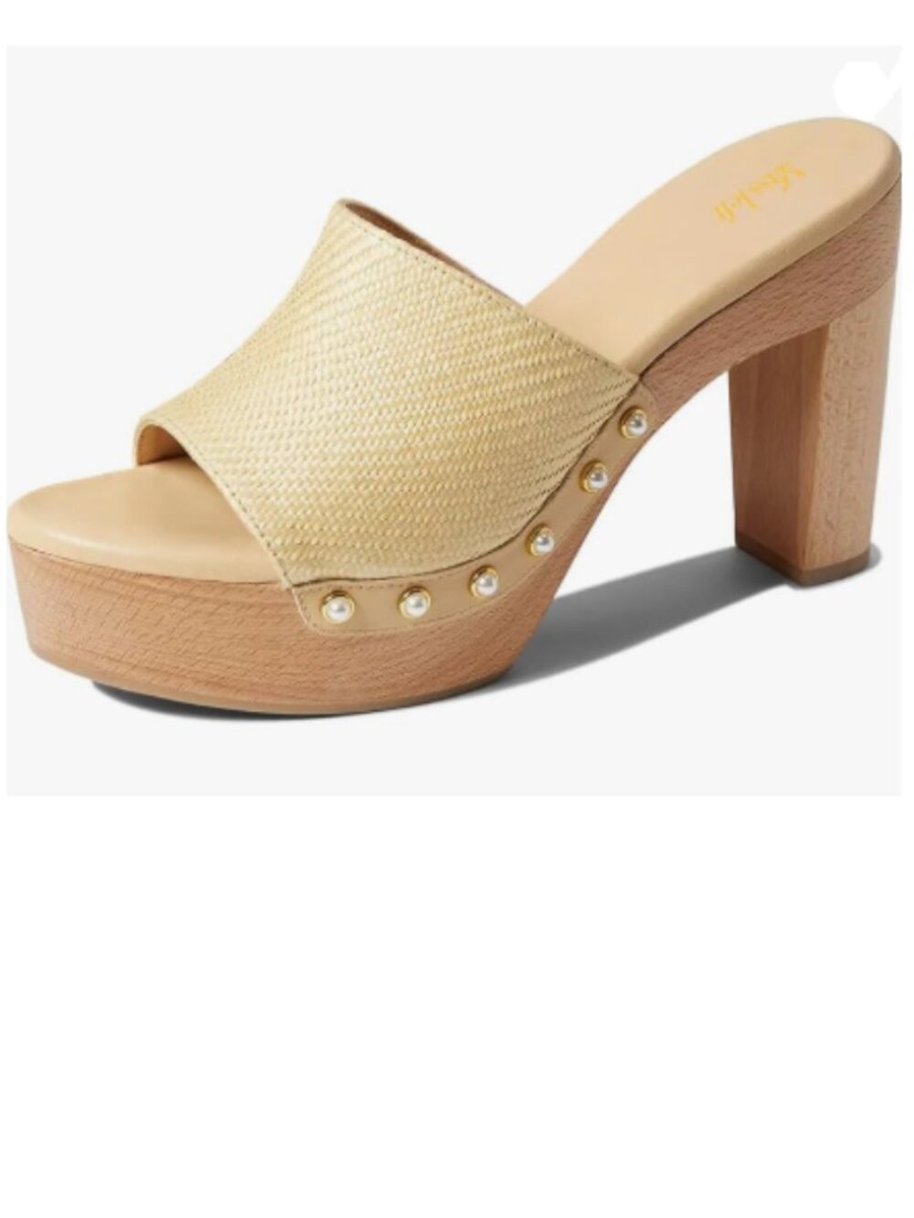 miss left Beige Platform Chunky High Heel Mules Open Toe Studded Slide Sandal